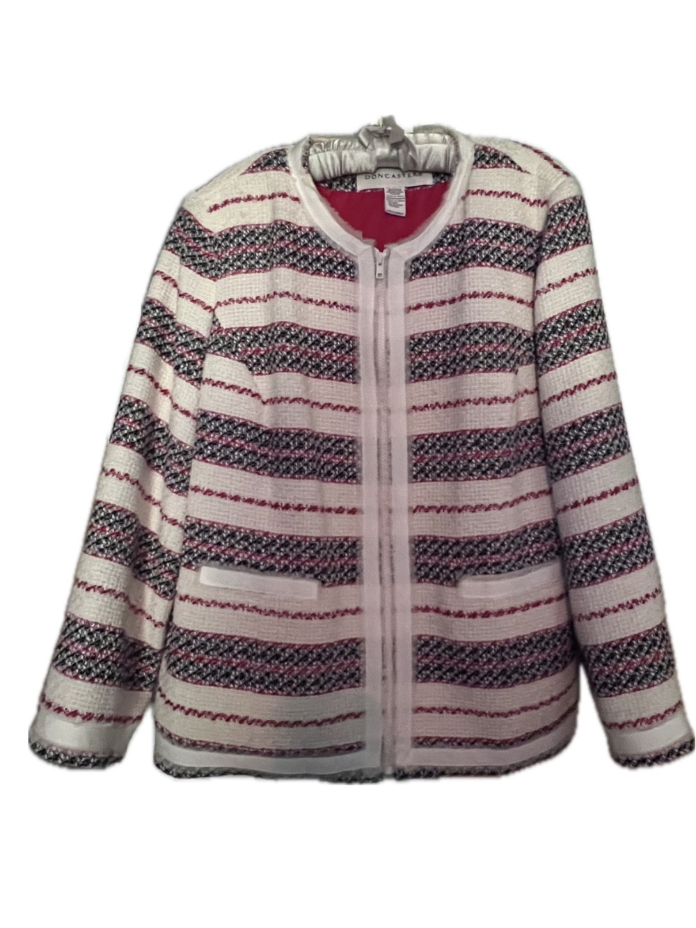 Doncaster Red & White Striped Tweed Zip Jacket